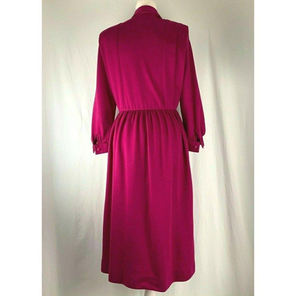 Vintage 80s Shirt Dress 8 Pink Elastic Waist Button Top Shoulder Pads Pockets - Picture 4 of 5
